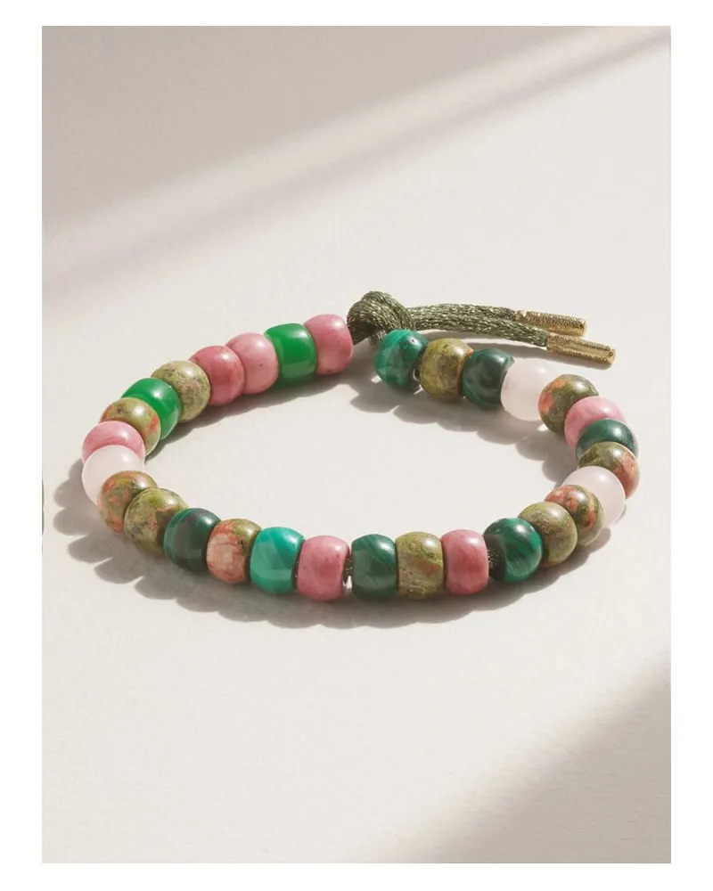 Carolina Bucci Forte Beads Comporta Armband Aus Lurex® Mit Mehreren Steinen Und Details Aus 18 Karat Gold - Grün Grün