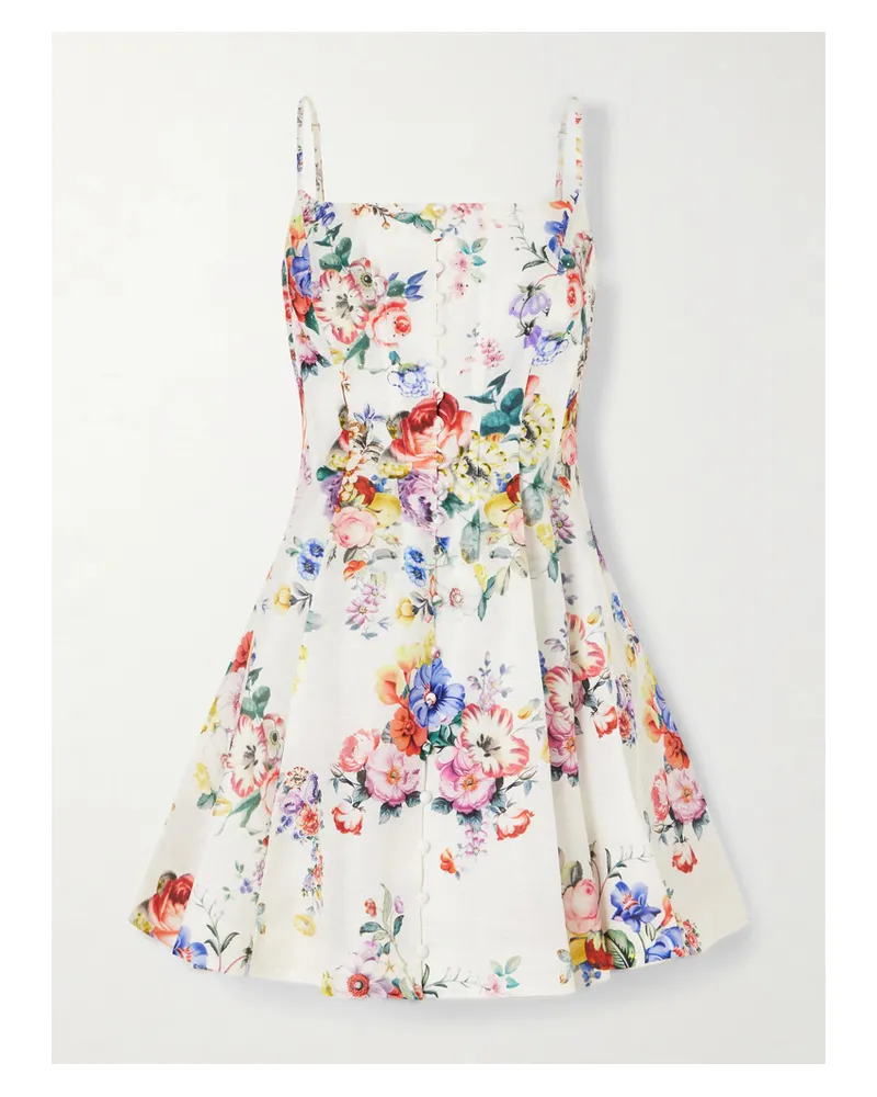 Camilla Paneled Embellished Floral-print Silk And Linen-blend Mini Dress - Multi Multi