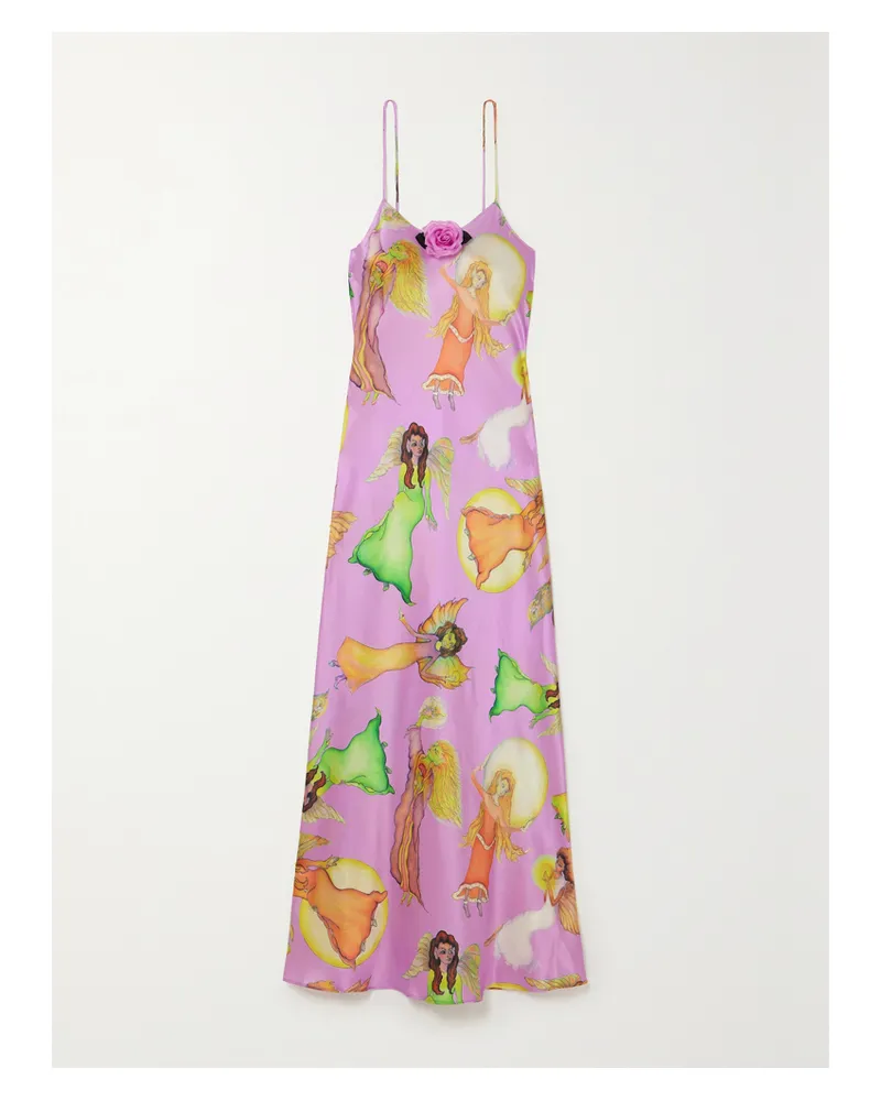 Rodarte Midikleid Aus Bedrucktem Seidensatin Mit Applikation - Lila Lila