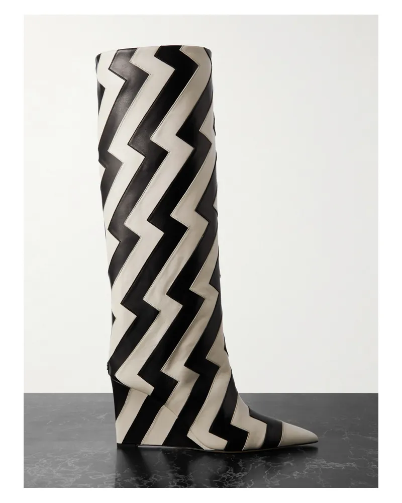Jimmy Choo Blake 85 Zweifarbige, Kniehohe Stiefel Aus Leder Mit Keilabsatz - Schwarz Schwarz