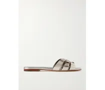 Tribute Woven Metallic Leather Slides - Silver