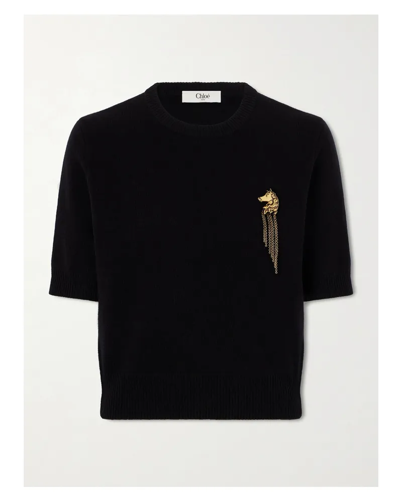 Chloé Embellished Ribbed Wool And Cashmere-blend Sweater - Black Black