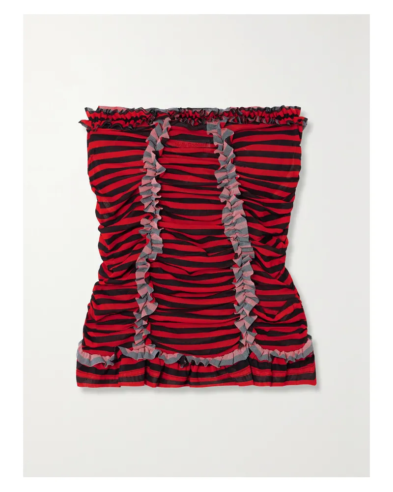 Molly Goddard Tracey Trägerloses Oberteil Aus Gestreiftem Tüll Mit Rüschen - Rot Rot