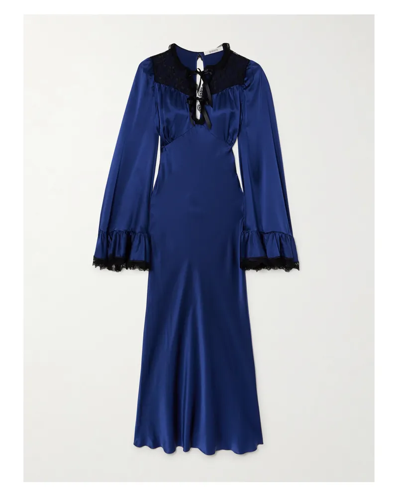 Rodarte Midikleid Aus Seiden-charmeuse Mit Spitzenbesätzen, Rüschen Und Schleifen - Blau Blau