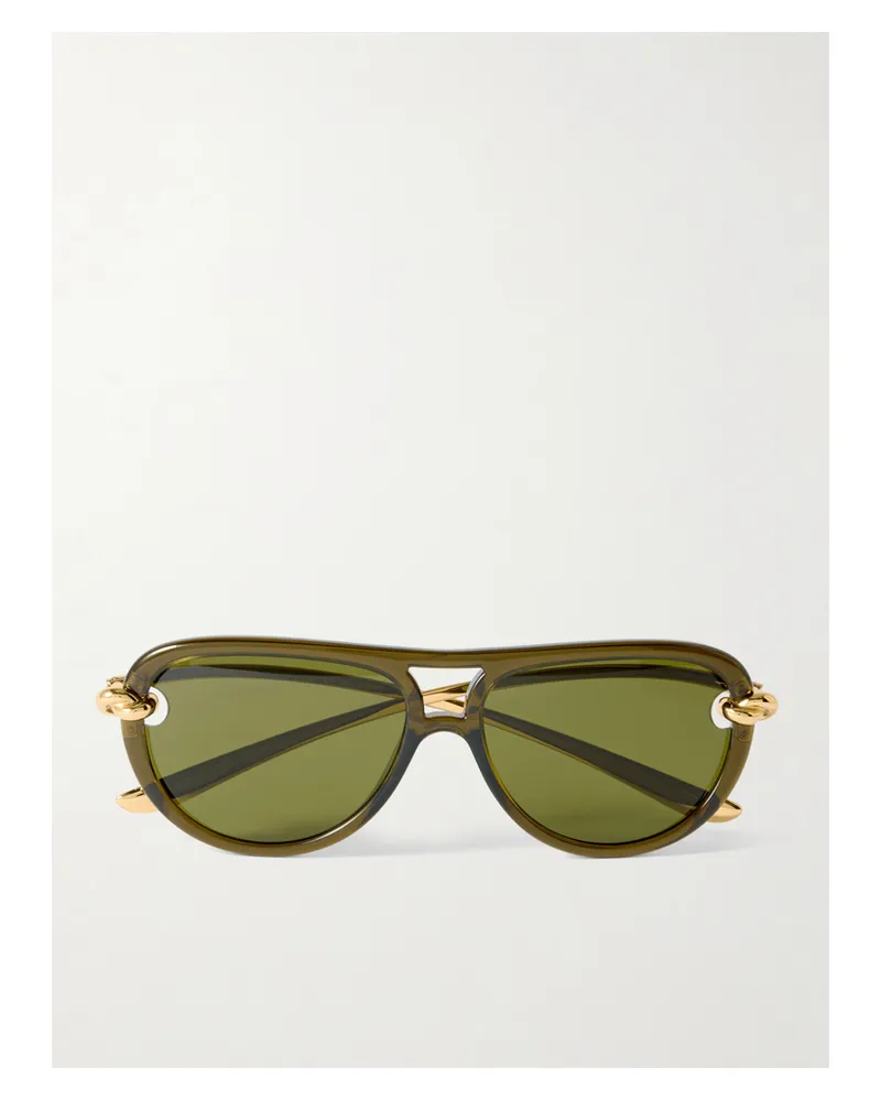 Bottega Veneta New Knot Aviator-style Acetate And Gold-tone Sunglasses - Green Green