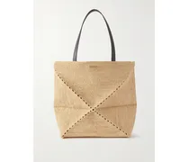 Paula's Ibiza Puzzle Fold Large Leather-trimmed Raffia Tote - Neutrals