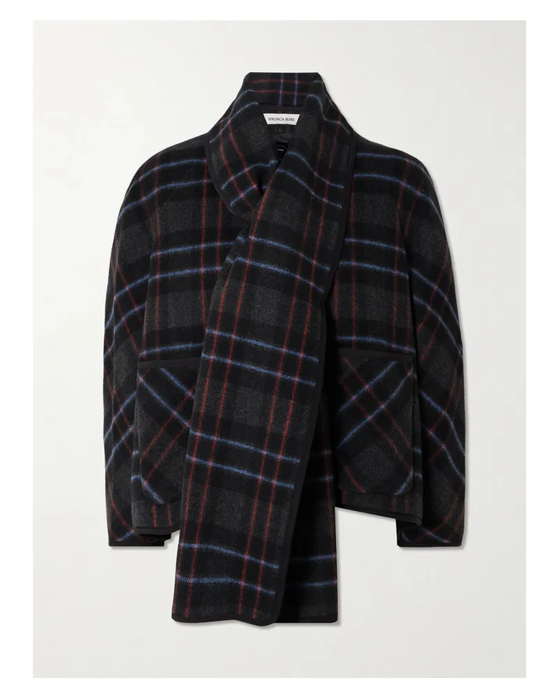 Veronica Beard Martine Scarf-detailed Checked Wool-blend Jacket - Gray Gray