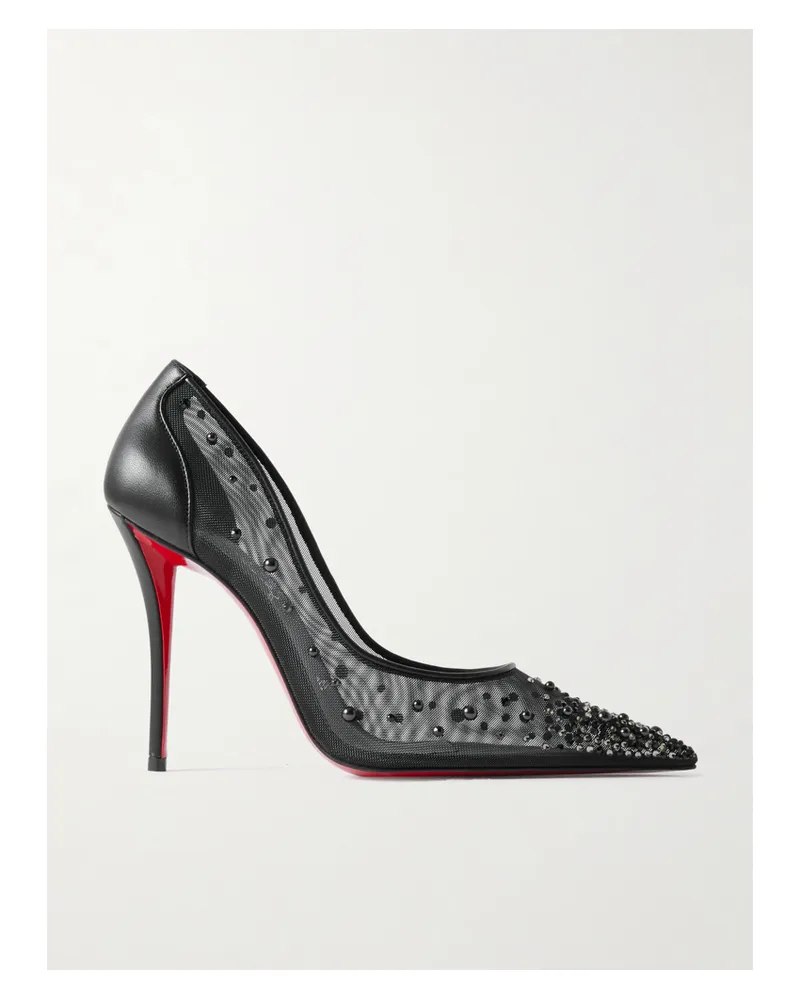 Christian Louboutin Miss Z Degrastrass Perla 100 Leather-trimmed Mesh Pumps - Black Black