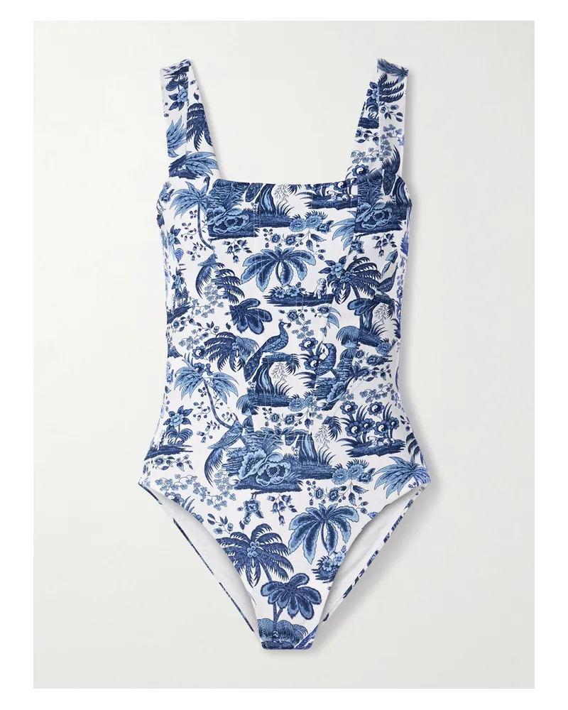 STAUD Adelaide Badeanzug Aus Recyceltem Material Mit Print - Weiß Weiß
