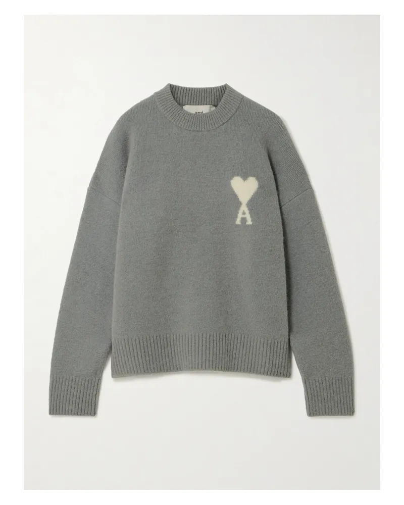 AMI Paris Oversized-pullover Aus Einer Alpakawollmischung Mit Intarsienmotiv - Grau Grau