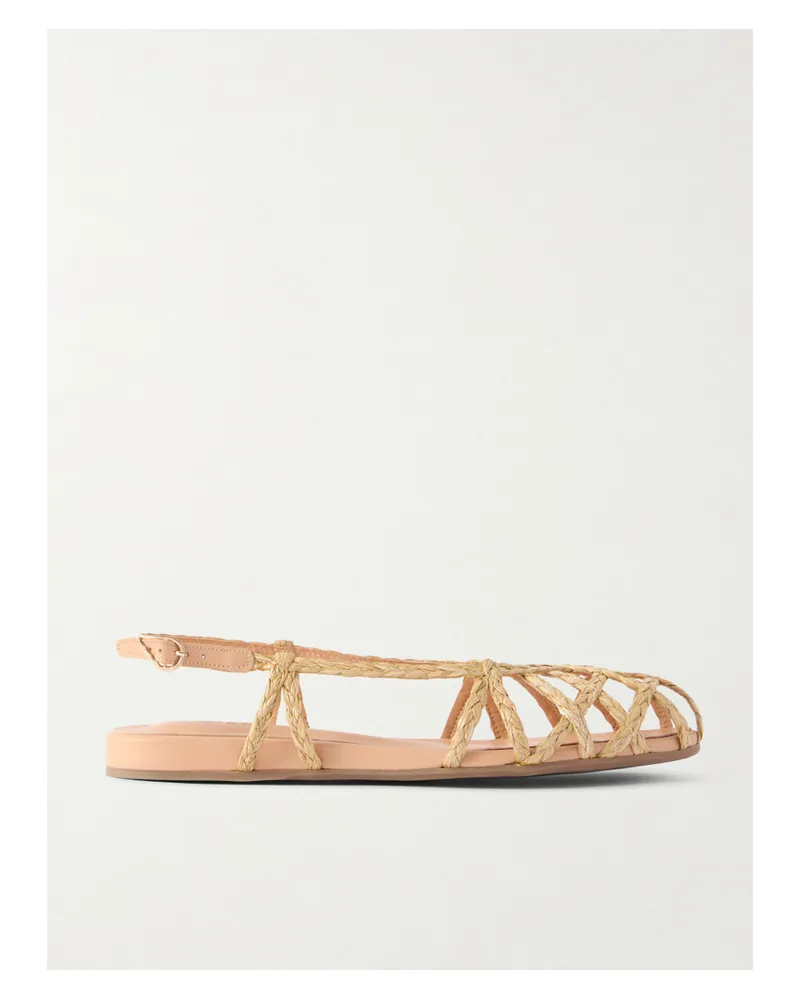 Ancient Greek Sandals Kardia Leather-trimmed Raffia Sandals - Neutrals Neutrals