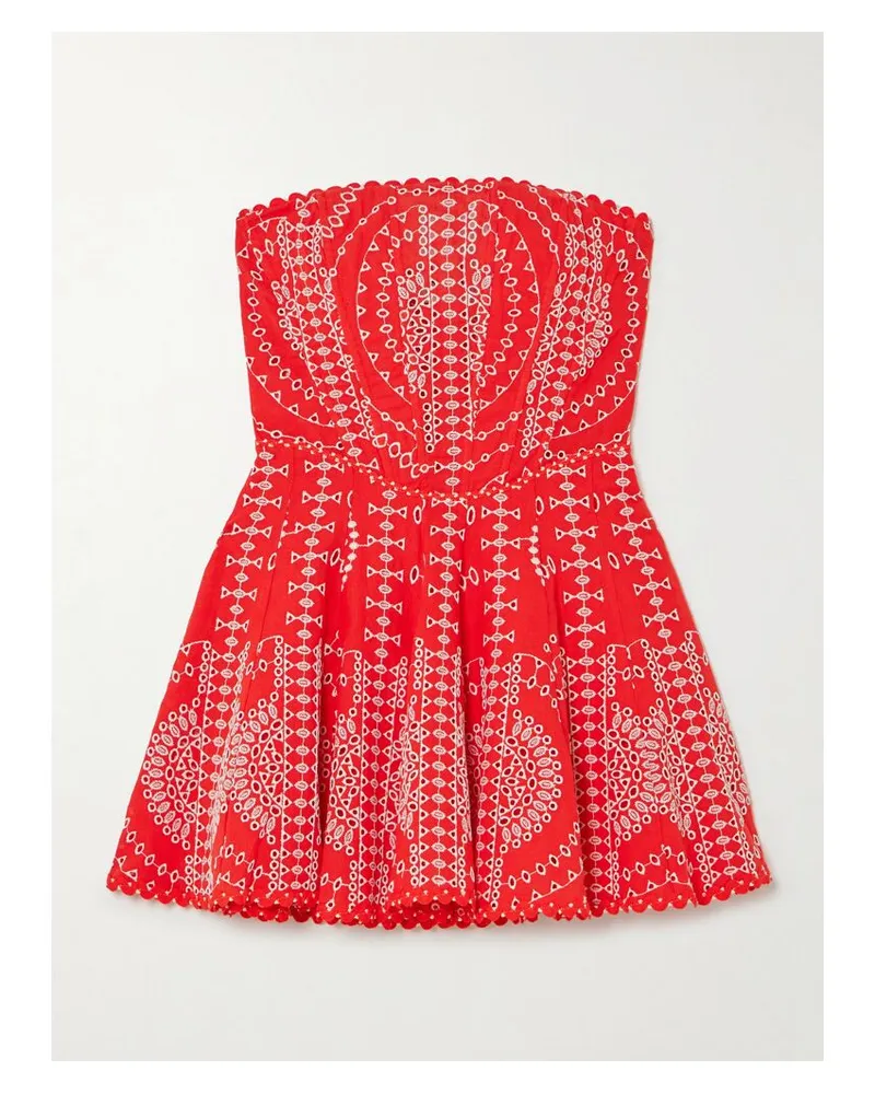 Charo Ruiz Clem Trägerloses Minikleid Aus Einer Baumwollmischung Mit Lochstickerei - Rot Rot