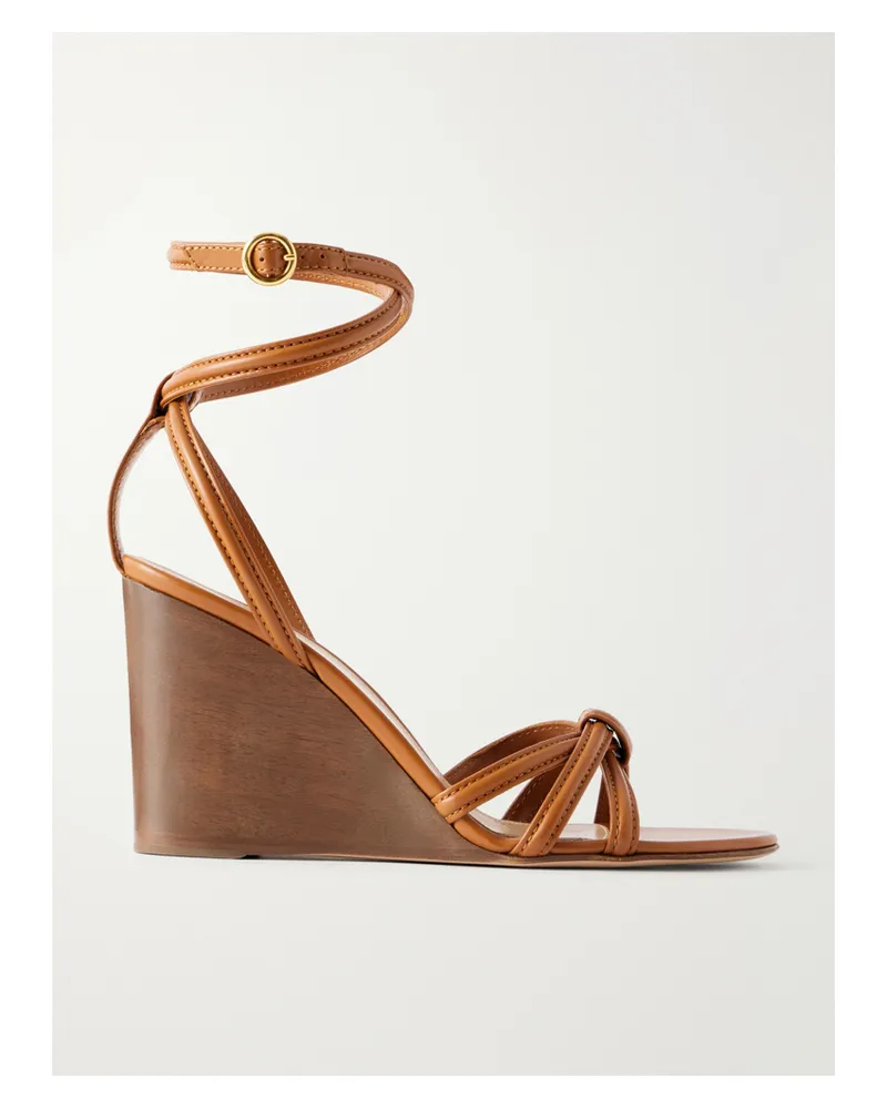 Gianvito Rossi 85 Leather Wooden Wedge Sandals - Brown Brown
