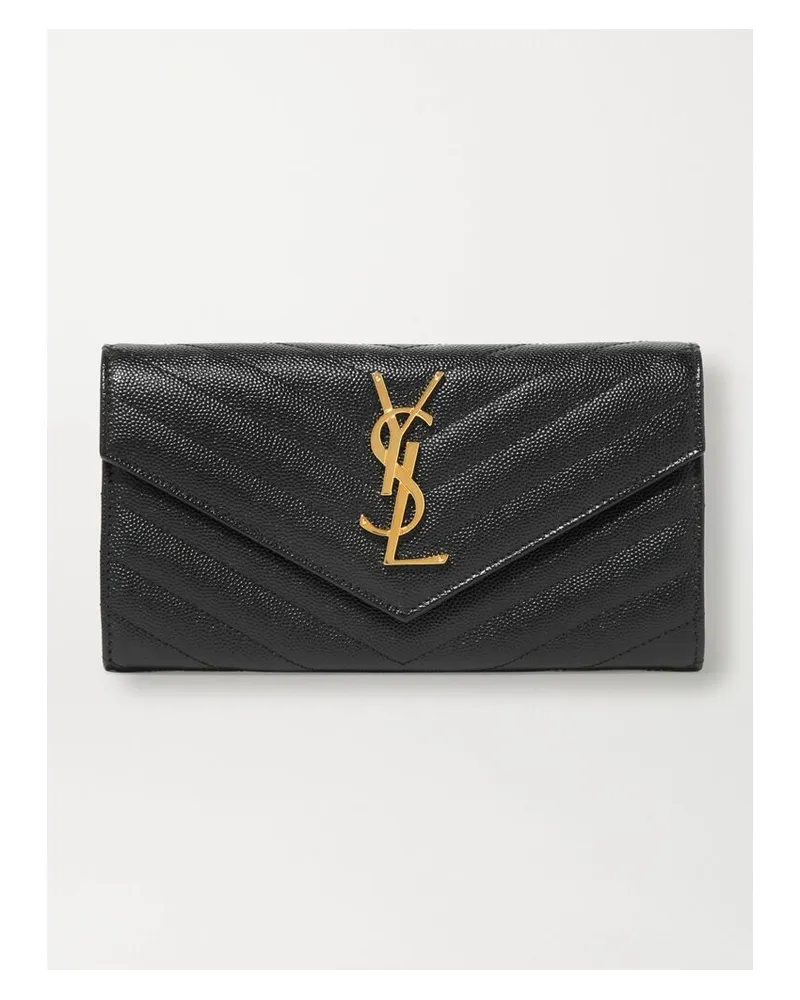 Saint Laurent Monogramme Portemonnaie Aus Gestepptem Strukturiertem Leder - Schwarz Schwarz