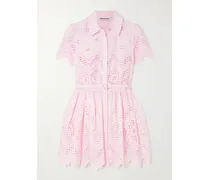 Mini-hemdblusenkleid Aus Baumwolle Mit Lochstickerei Und Wellenkanten - Pink