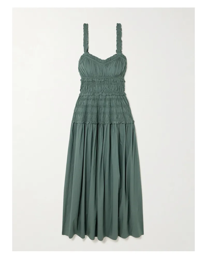 DÔEN Marianne Shirred Organic Cotton-poplin Midi Dress - Gray Gray