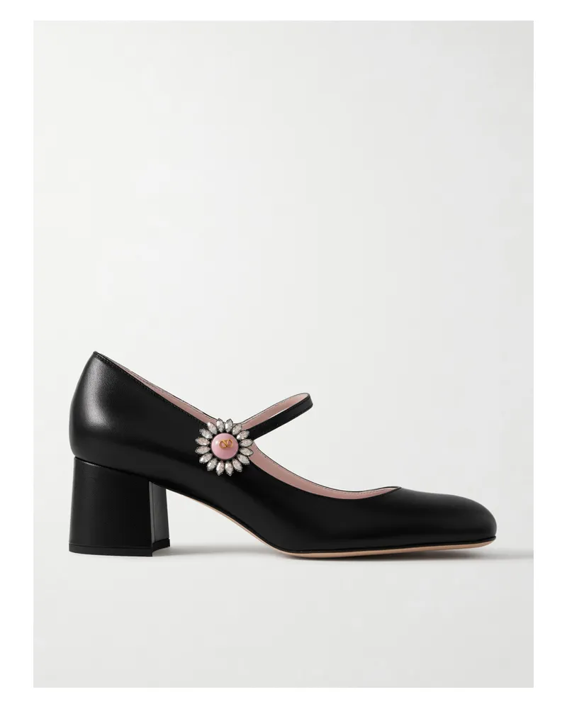 Valentino Garavani 55 Mary-jane-pumps Aus Leder Mit Verzierung - Schwarz Schwarz