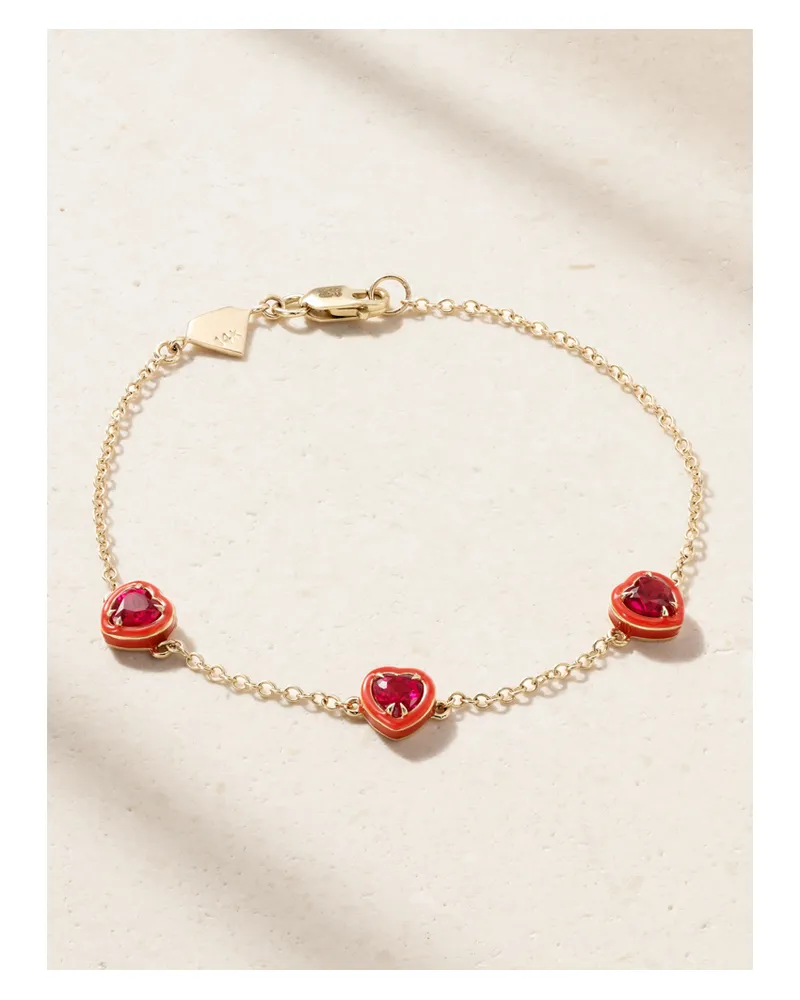 Alison Lou Heart By The Yard Armband Aus 14 Karat Gold Mit Synthetischen Rubinen Und Emaille - Rot Rot