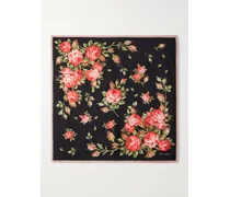 Floral-print Silk-twill Scarf - Black