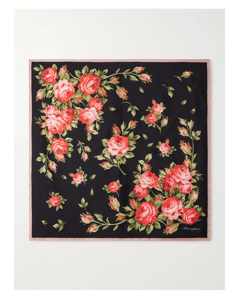 Dolce & Gabbana Floral-print Silk-twill Scarf - Black Black