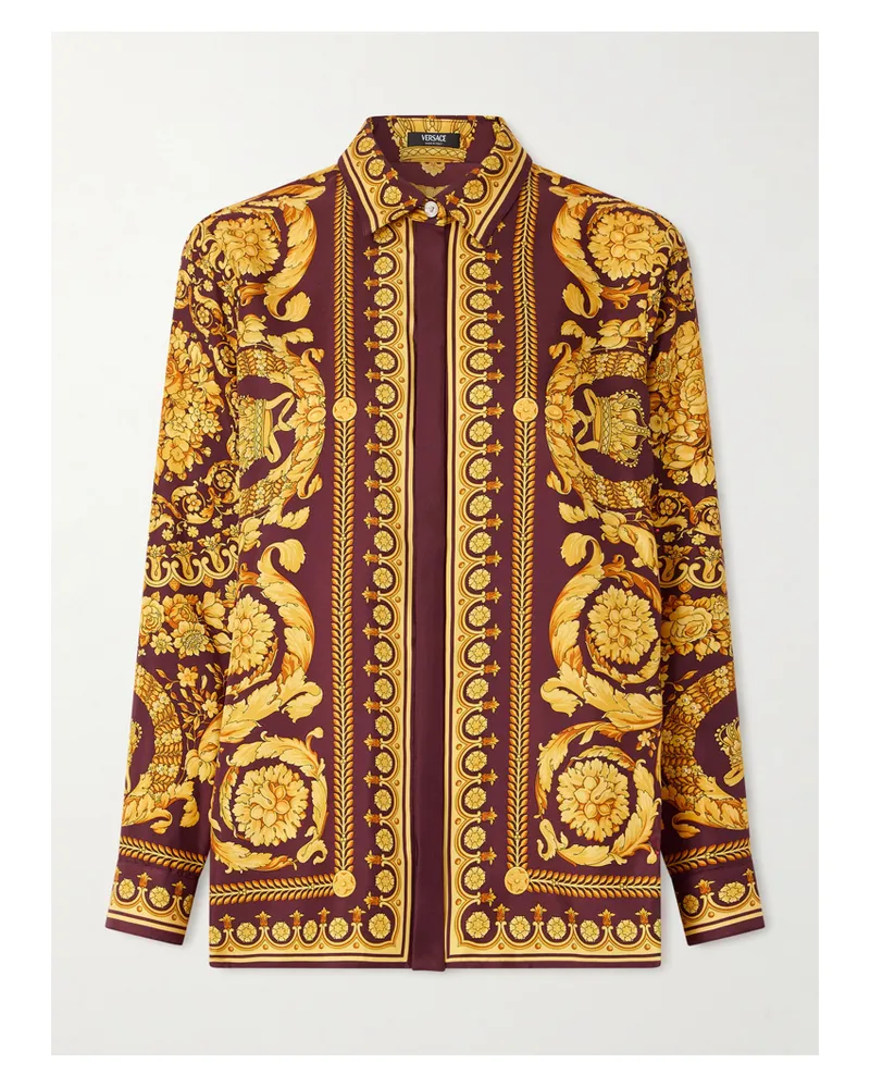 Versace Hemd Aus Bedrucktem Seiden-twill - Gold Gold