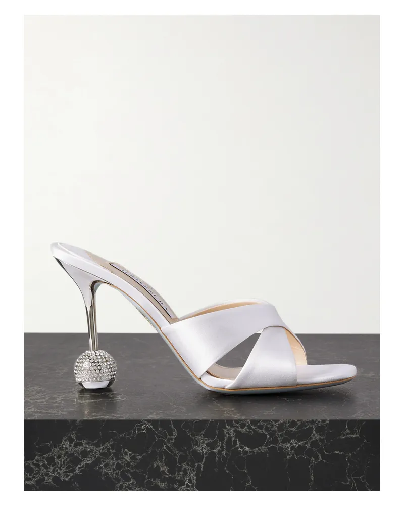 Aquazzura Yes Darling 95 Mules Aus Satin Mit Kristallen - Weiß Weiß