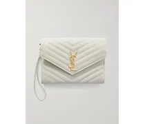 Monogramme Beutel Aus Strukturiertem Leder Mit Steppmuster - Creme
