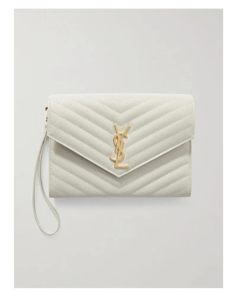 Saint Laurent Monogramme Beutel Aus Strukturiertem Leder Mit Steppmuster - Creme Creme