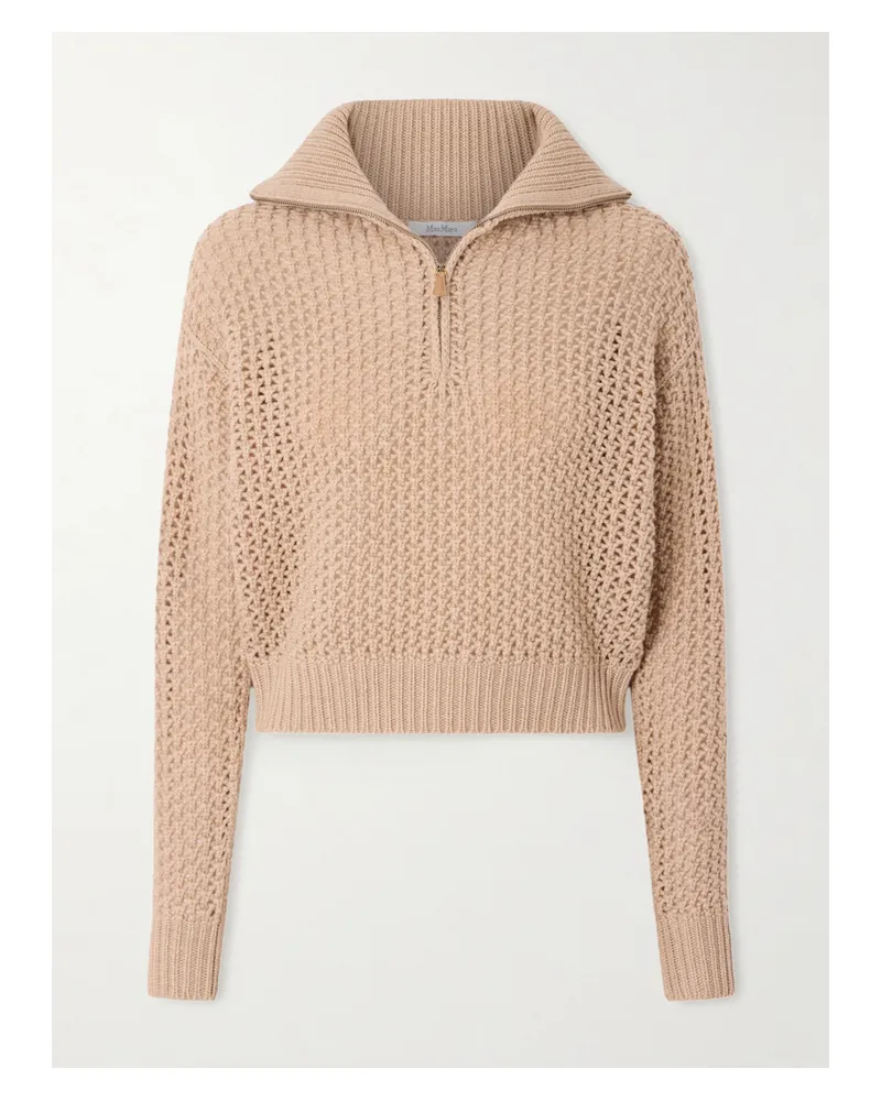 Max Mara Pullover Aus Lochstrick Aus Einer Wollmischung Mit Reißverschluss In Metallic-optik - Neutral Neutral
