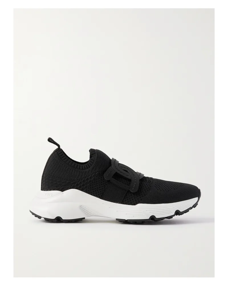TOD'S Leather-trimmed Stretch-knit Slip-on Sneakers - Black Black