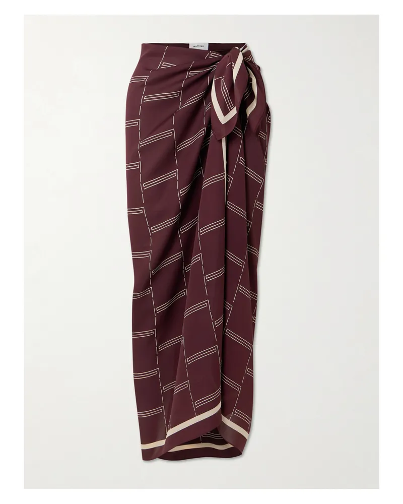Matteau Printed Silk-georgette Pareo - Burgundy Burgundy