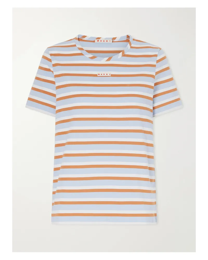 Marni Appliquéd Striped Cotton-jersey T-shirt - Blue Blue