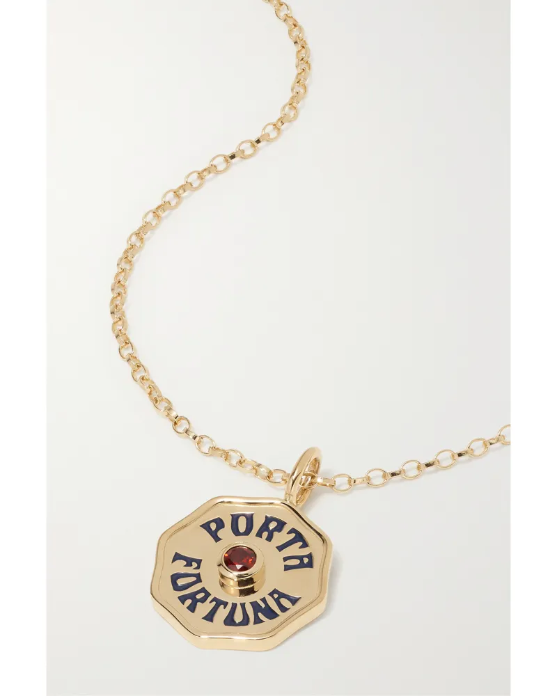 Marlo Laz Porta Fortuna 14-karat Gold, Enamel And Garnet Necklace Gold