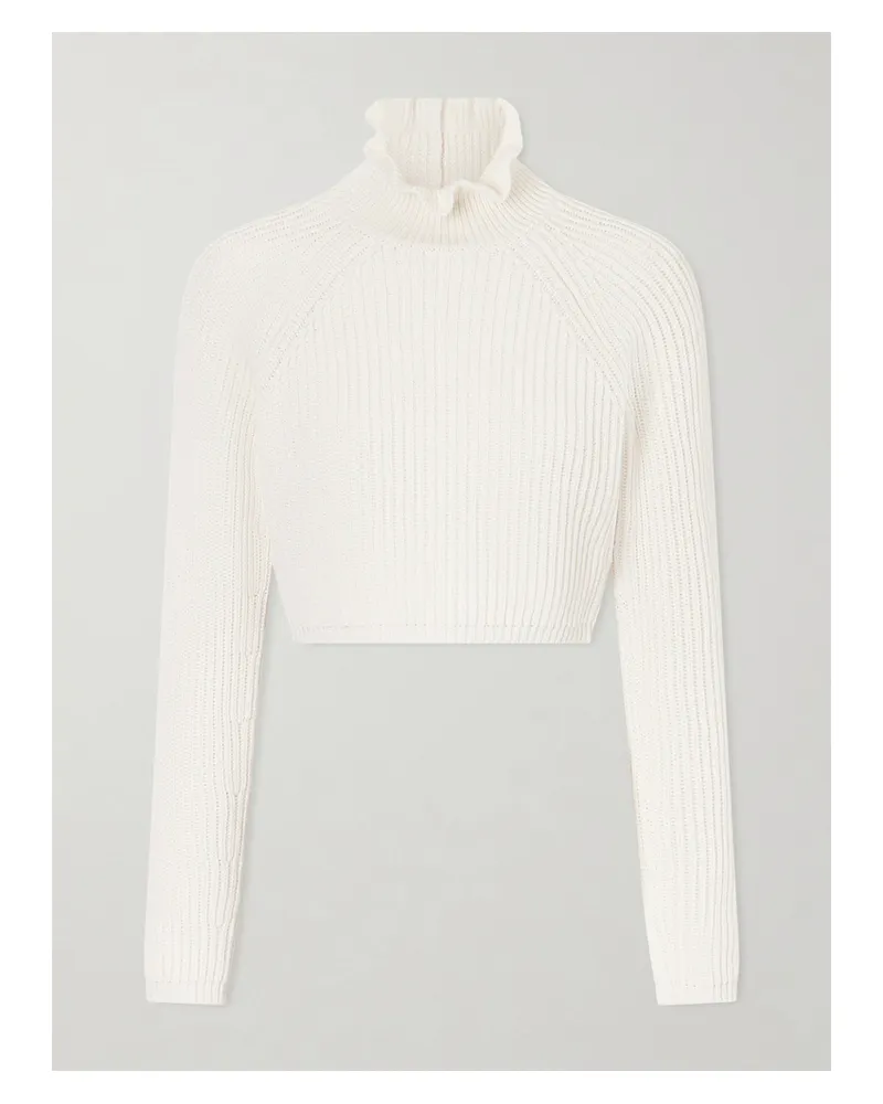 Max Mara Campo Ruffled Ribbed-knit Cotton Sweater - White White