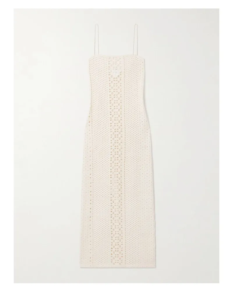 Sara Cristina Playa Maxikleid Aus Gehäkelter Baumwolle Mit Perlen - Creme Creme