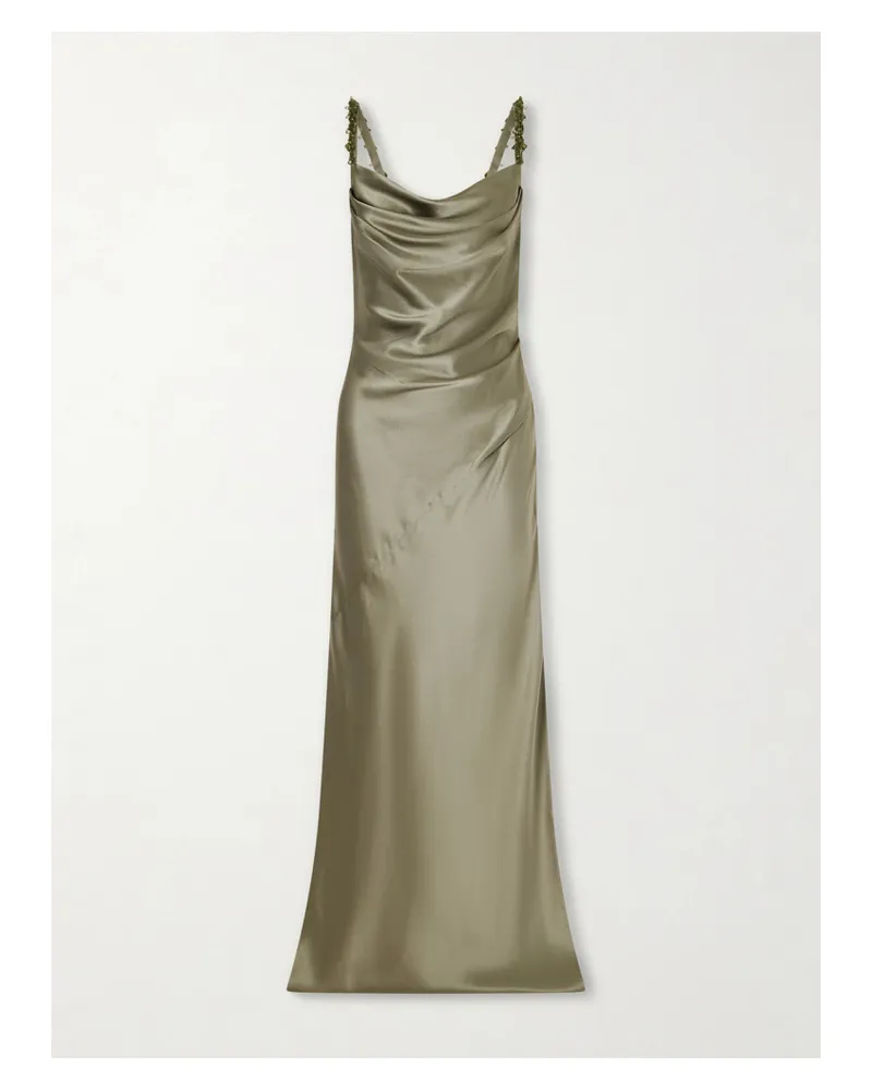 Balmain Shoulders Embellished-linen Maxi Dress - Green Green