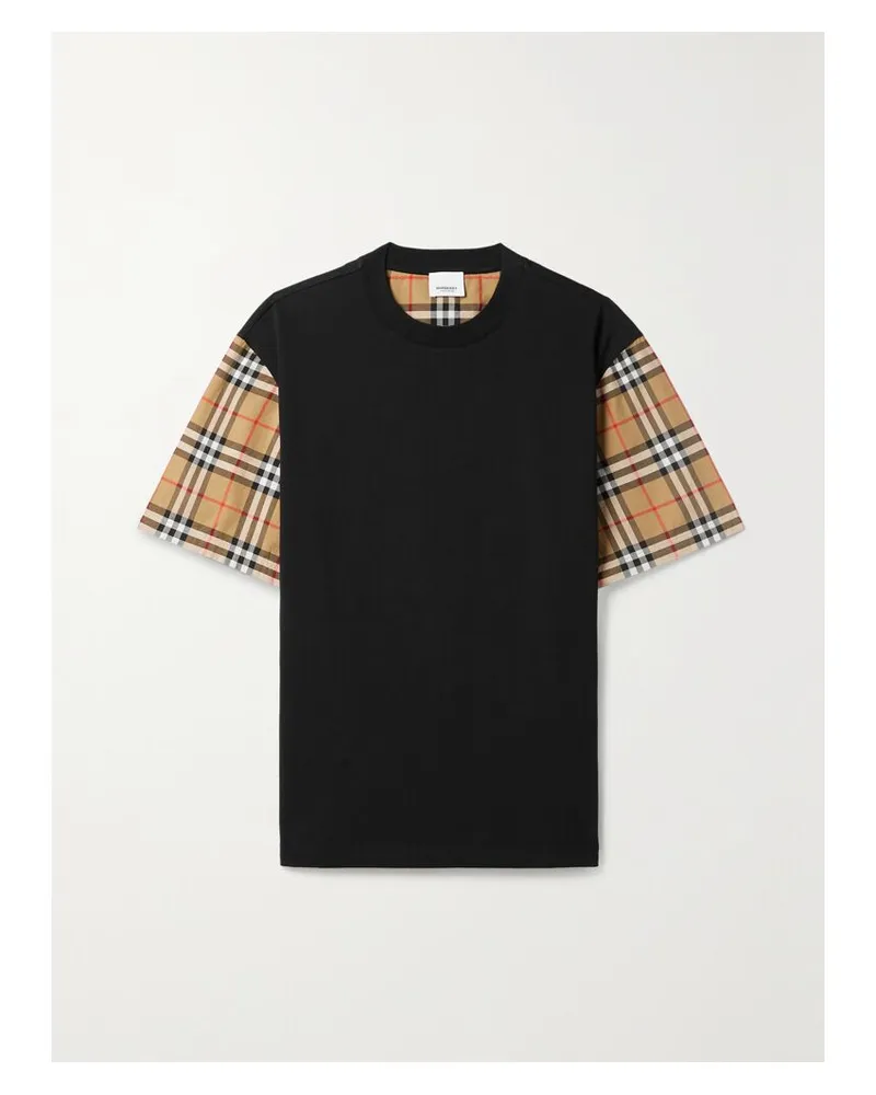 Burberry Net Sustain T-shirt Aus Baumwoll-jersey Und Karierter Popeline - Schwarz Schwarz