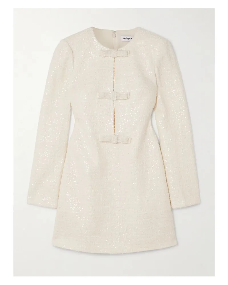 Self-Portrait Minikleid Aus Bouclé-tweed Mit Pailletten Und Verzierungen - Creme Creme