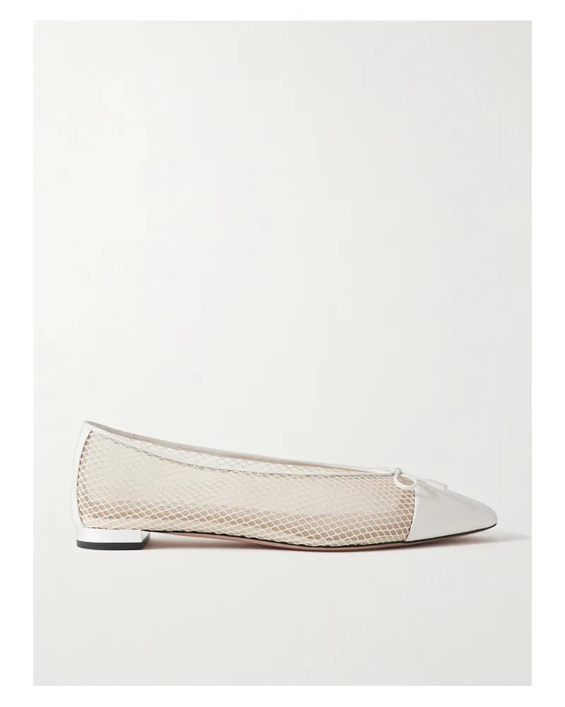 Aquazzura Gioia Ballerinas Aus Mesh Mit Lederbesätzen Und Schleifen - Weiß Weiß