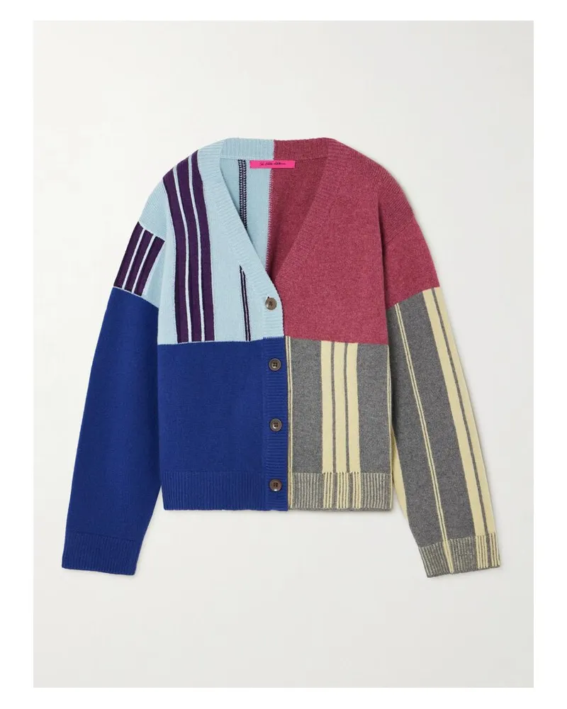 The Elder Statesman Cardigan Aus Kaschmir Mit Streifen In Colour-block-optik - Blau Blau