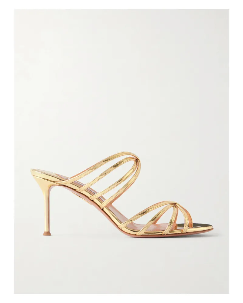 Aquazzura Tell Me 75 Mirrored-leather Sandals - Gold Gold