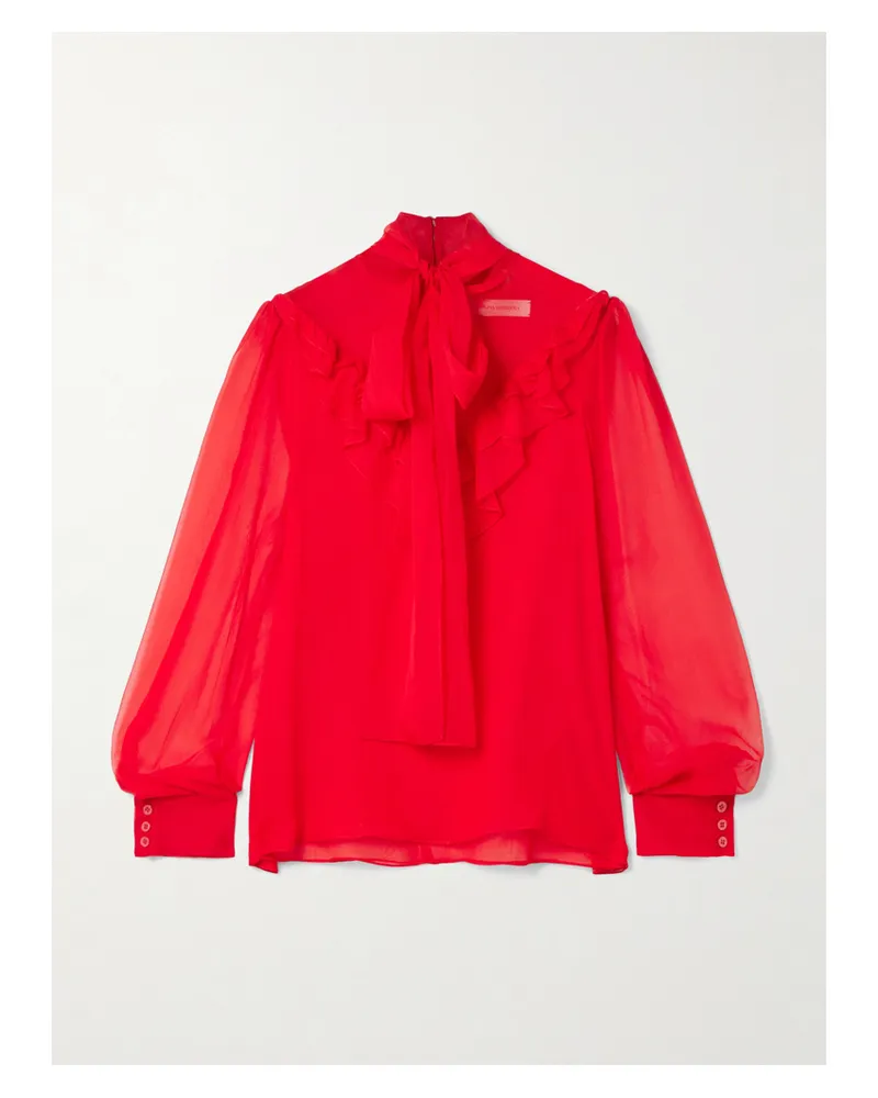 Carolina Herrera New York Bluse Aus Seidenchiffon Mit Rüschen Und Schluppe - Rot Rot