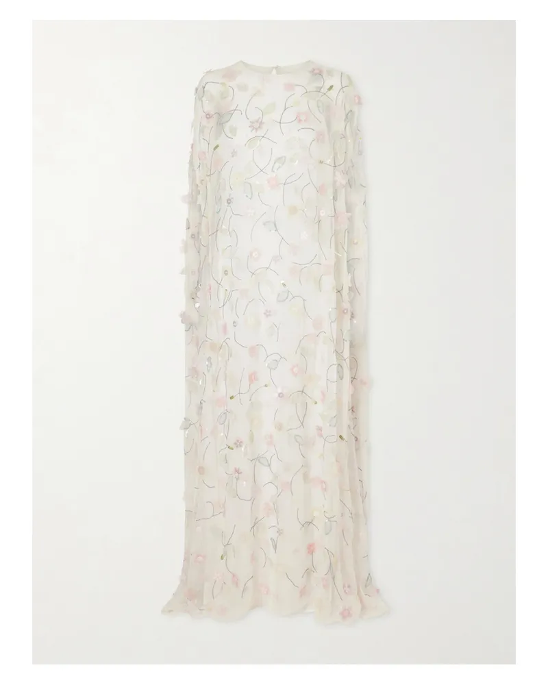 BERNADETTE Embroidered Sequin-detailed Recycled Chiffon Gown - White White
