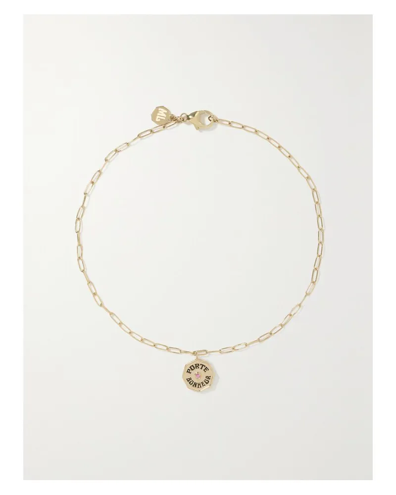 Marlo Laz Mini Porte Bonheur Coin Fußkettchen Aus 14 Karat Gold Mit Saphir Und Emaille Gold