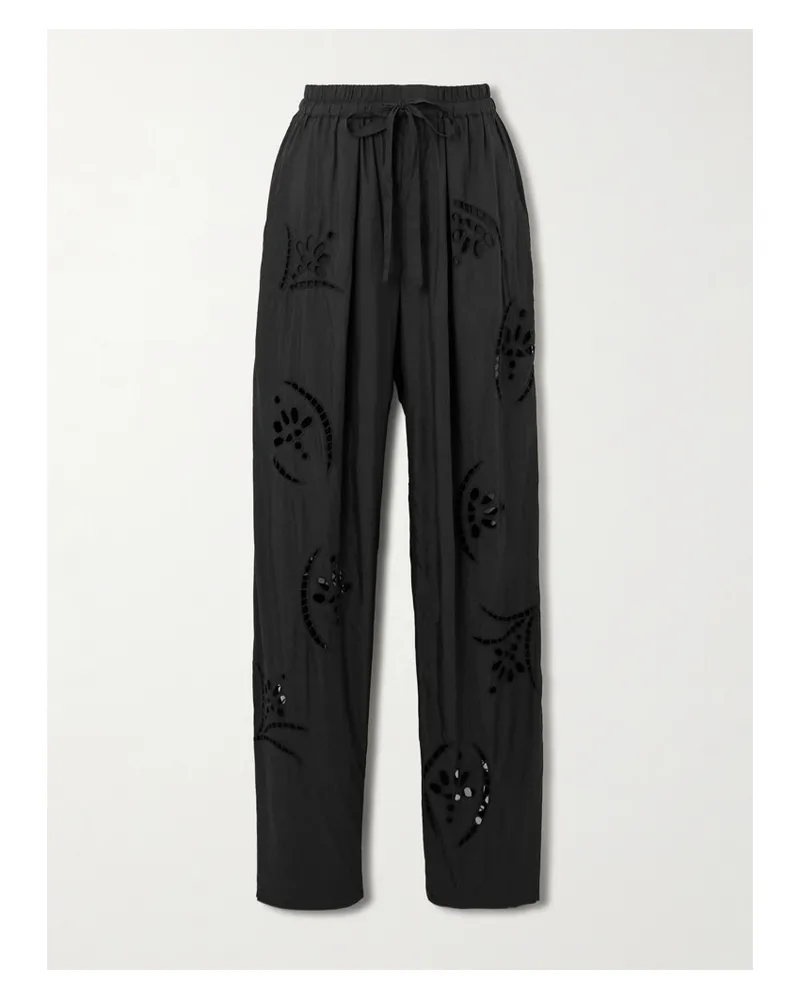 Isabel Marant Hectorina Hose Mit Weitem Bein Aus Einer Modalmischung Mit Lochstickerei - Schwarz Schwarz