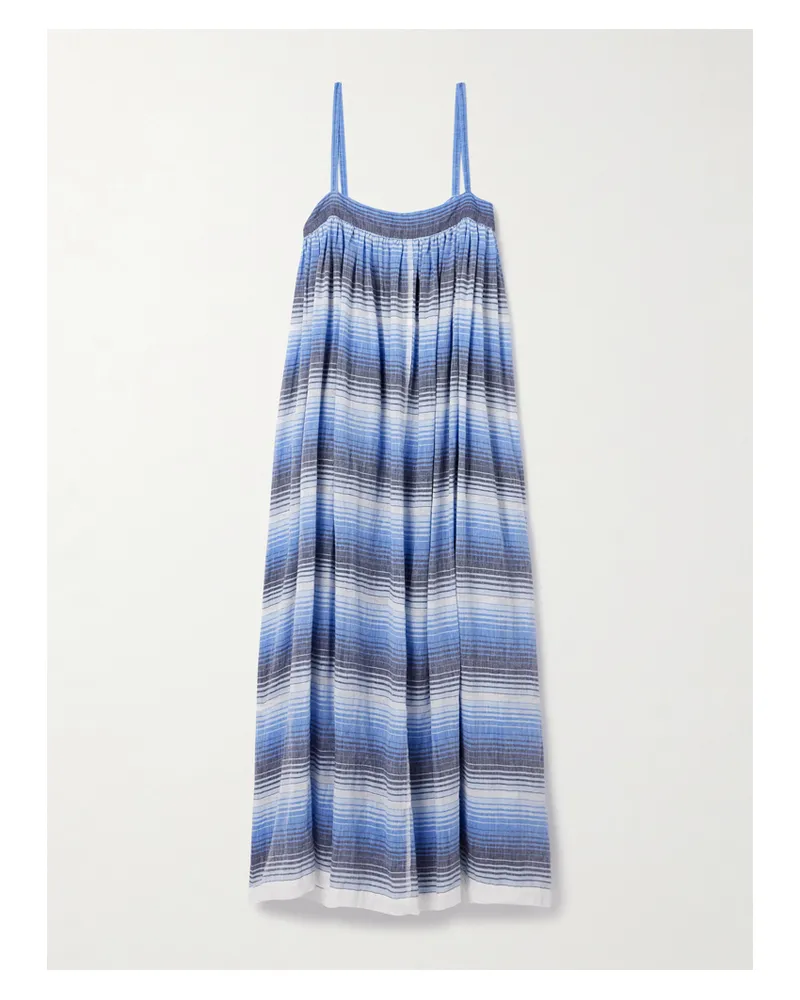 lemlem Eda Midikleid Aus Gestreifter Baumwollgaze - Blau Blau
