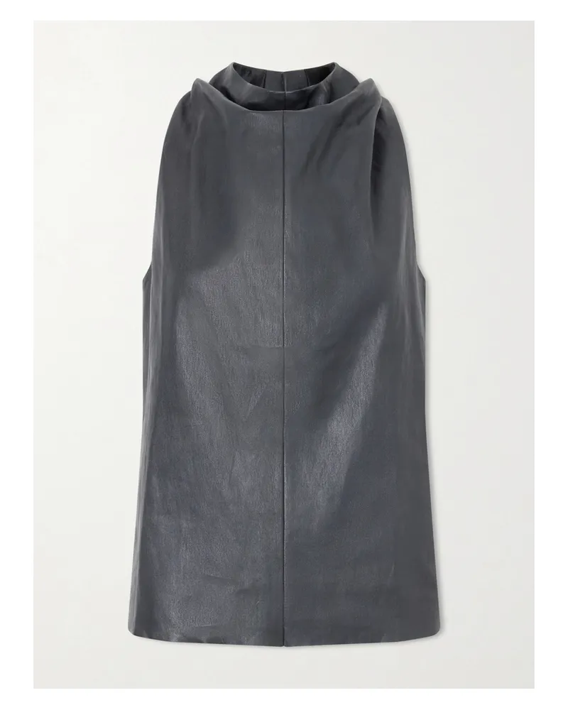 Stouls Aurea Draped Leather Halterneck Top - Black Black