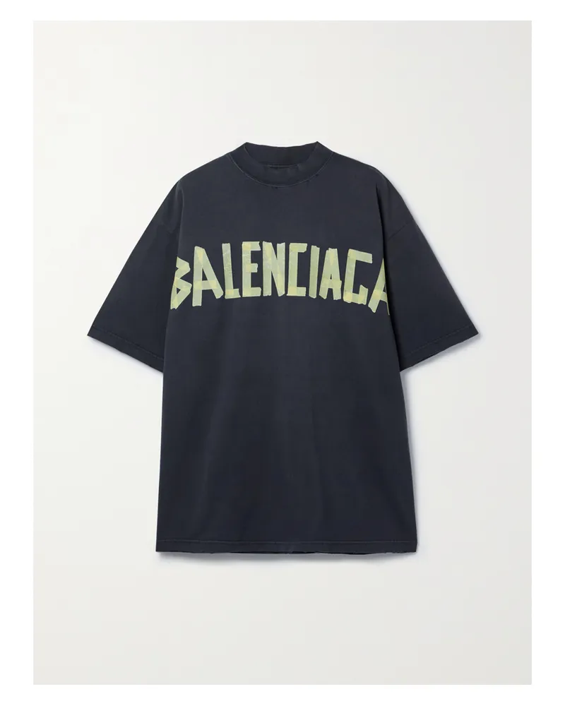 Balenciaga Oversized Distressed Printed Cotton-jersey T-shirt - Black Black