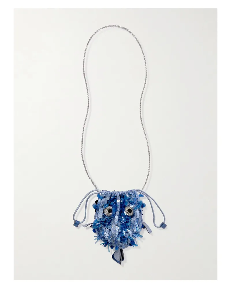 Anya Hindmarch Blowfish Embellished Leather-trimmed Satin Shoulder Bag - Blue Blue