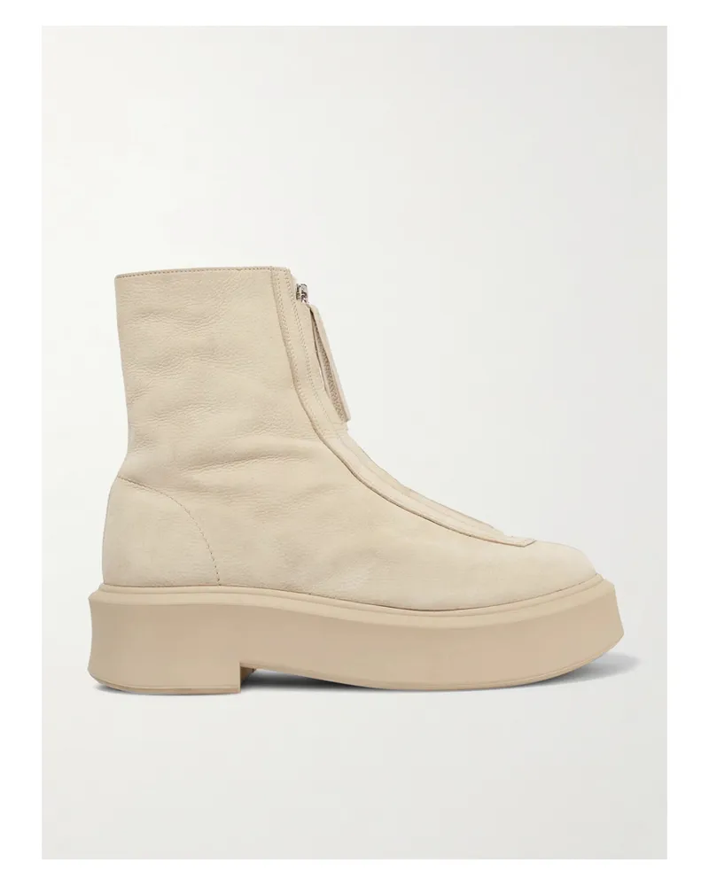 The Row Textured-nubuck Platform Ankle Boots - Neutrals Neutrals